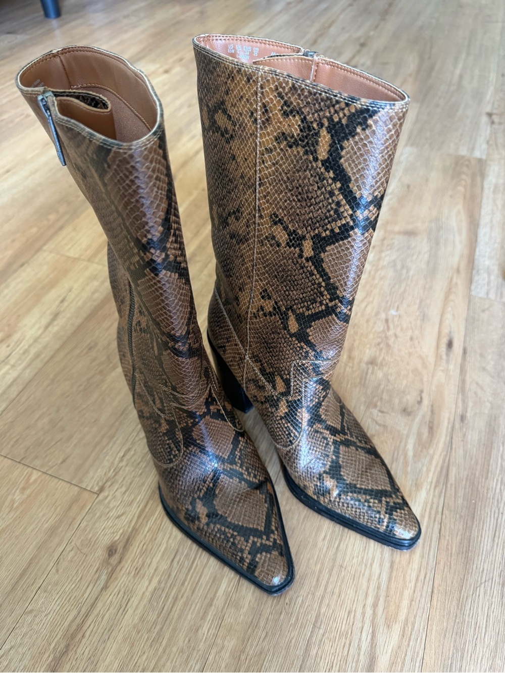 Franco Sarto Snake-Print Brown Mid-Calf Women's Boots
